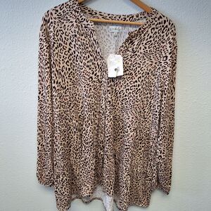 Wonderly Leopard Print Button Front Tunic Blouse - Women’s 2X ❤️EUC❤️